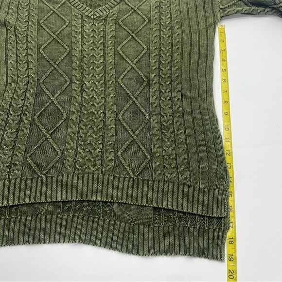 Natural Reflections Women’s Olive Grunge V-Neck Cable Knit Sweater Small GRUNGE - Picture 9 of 13